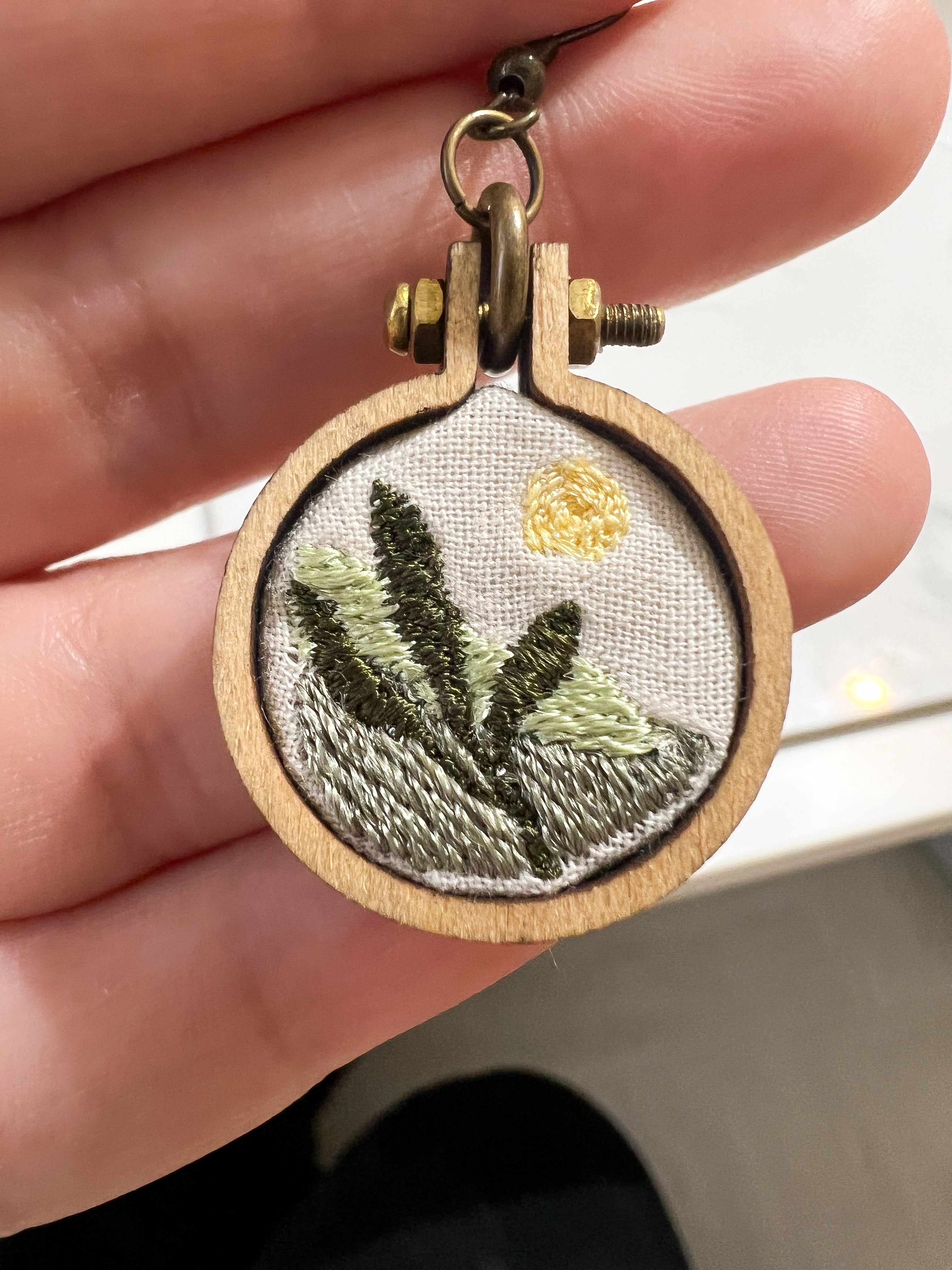 Foliage Embroidery Hoop Earrings