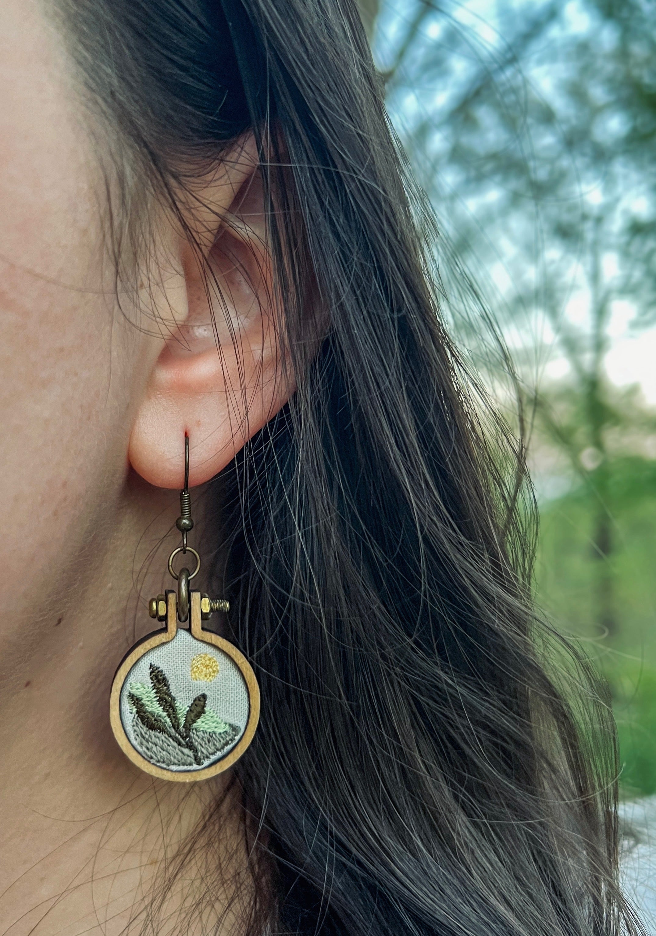 Foliage Embroidery Hoop Earrings